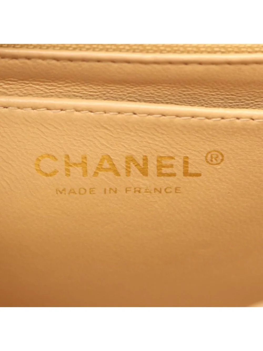 Chanel Shoulder Bag Mini Quilted Beige Caviar Leather Chain